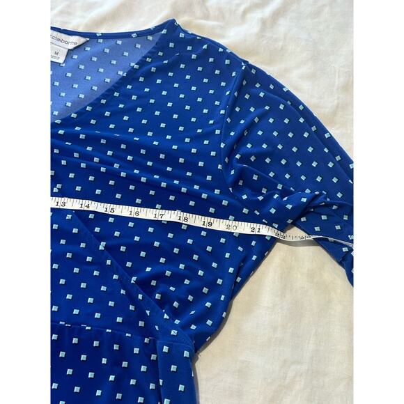 Liz Claiborne Blue Geometric Print Wrap Top | Size M - Picture 6 of 13